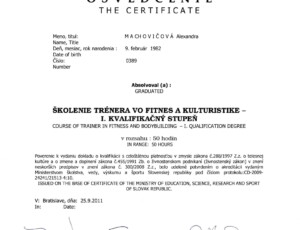 Tréner vo fitnes a kulturistike (I. kvalifikačný stupeň)